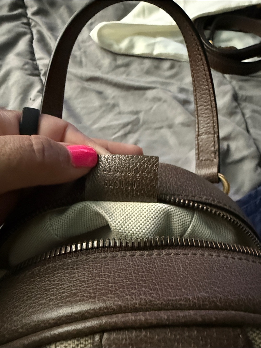 Gucci Beige GG Canvas Mini Top Handle Bag with Green-Red Web - Picture 5 of 7